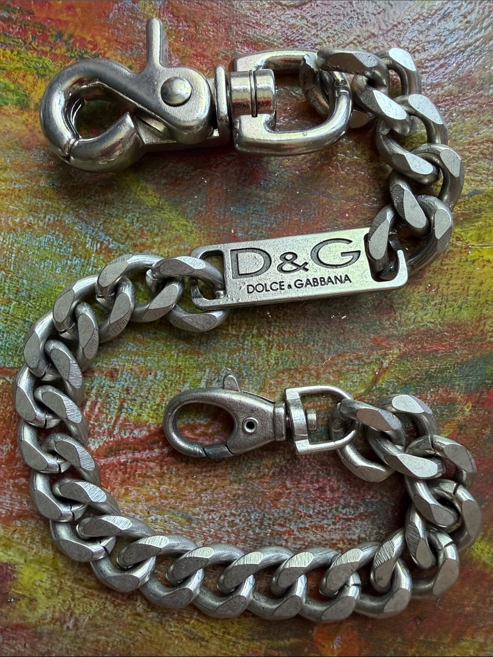 Dolce & Gabbana Silver Tone Key chain w. D&G Logo Plate Durable Heavy Vtg 15"